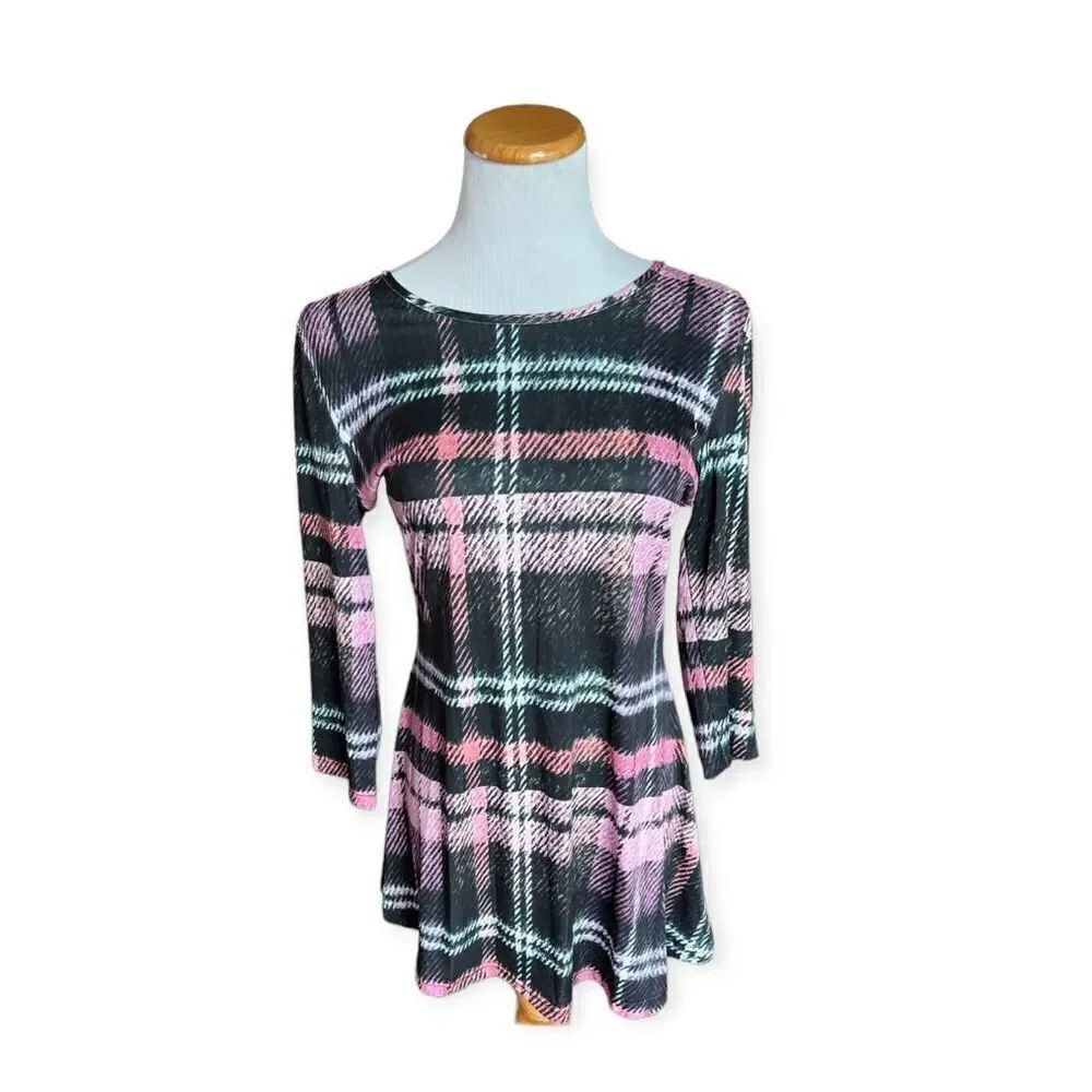 NWT Womens Lily by Firmana Plaid Tunic Top or Mini Dress - Sz S